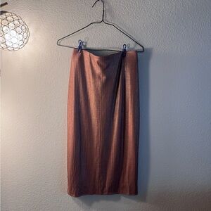 •Womens Metallic Rose Brown Midi Skirt - NWT